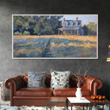 Serene Farmhouse at Dusk, Framed Canvas Print, Great for Living Room Art, Country Home Decor, Relaxing Bedroom Wall Art
