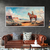 Cowboy on Horse Overlooking Canyon, Majestic Western Art, Framed Canvas Print, Boho Wall Art, Living Room Decor, Home Decoration