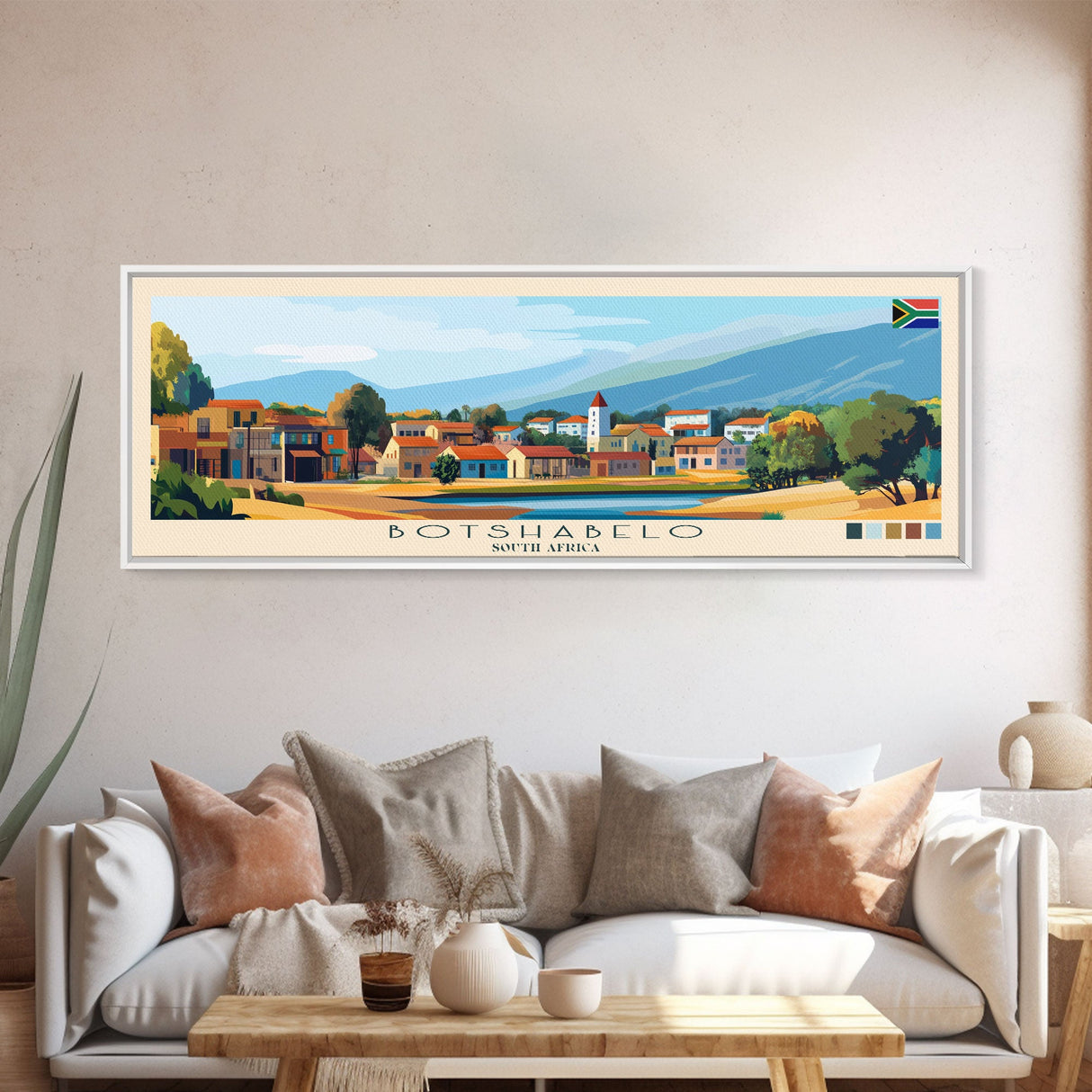 Botshabelo, South Africa Travel Poster Panoramic Canvas Print, Botshabelo, South Africa Painting, South Africa Art, Botshabelo Travel Art, Guest Room Painting