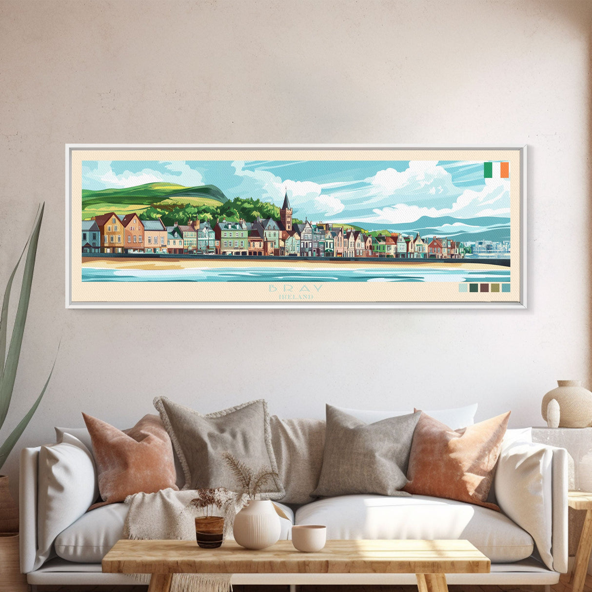 Bray, Ireland Panoramic Travel Poster Canvas Print, Bray, Ireland Painting, Ireland Art, Bray Travel Art, Guest Room Painting