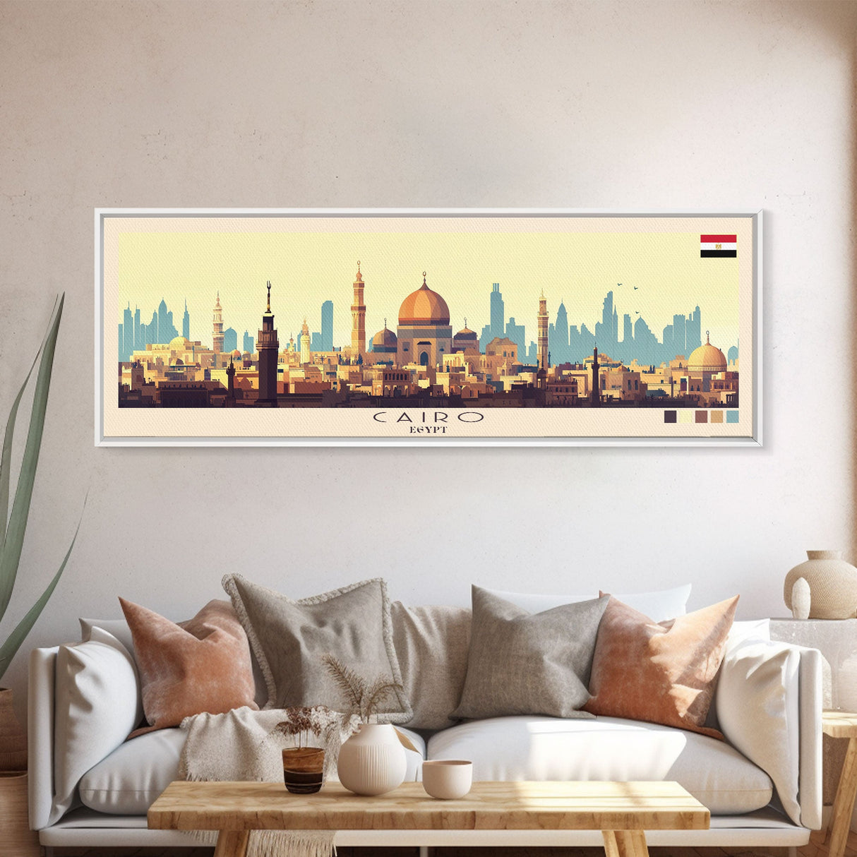 Cairo, Egypt Panoramic Travel Poster Canvas Print, Cairo, Egypt Painting, Egypt Art, Cairo Panoramic Travel Art, Travel Painting
