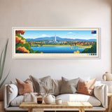 Canberra, Australia Panoramic Travel Poster Canvas Print, Canberra, Australia Painting, Australia Art, Canberra Travel Art, Guest Room Painting