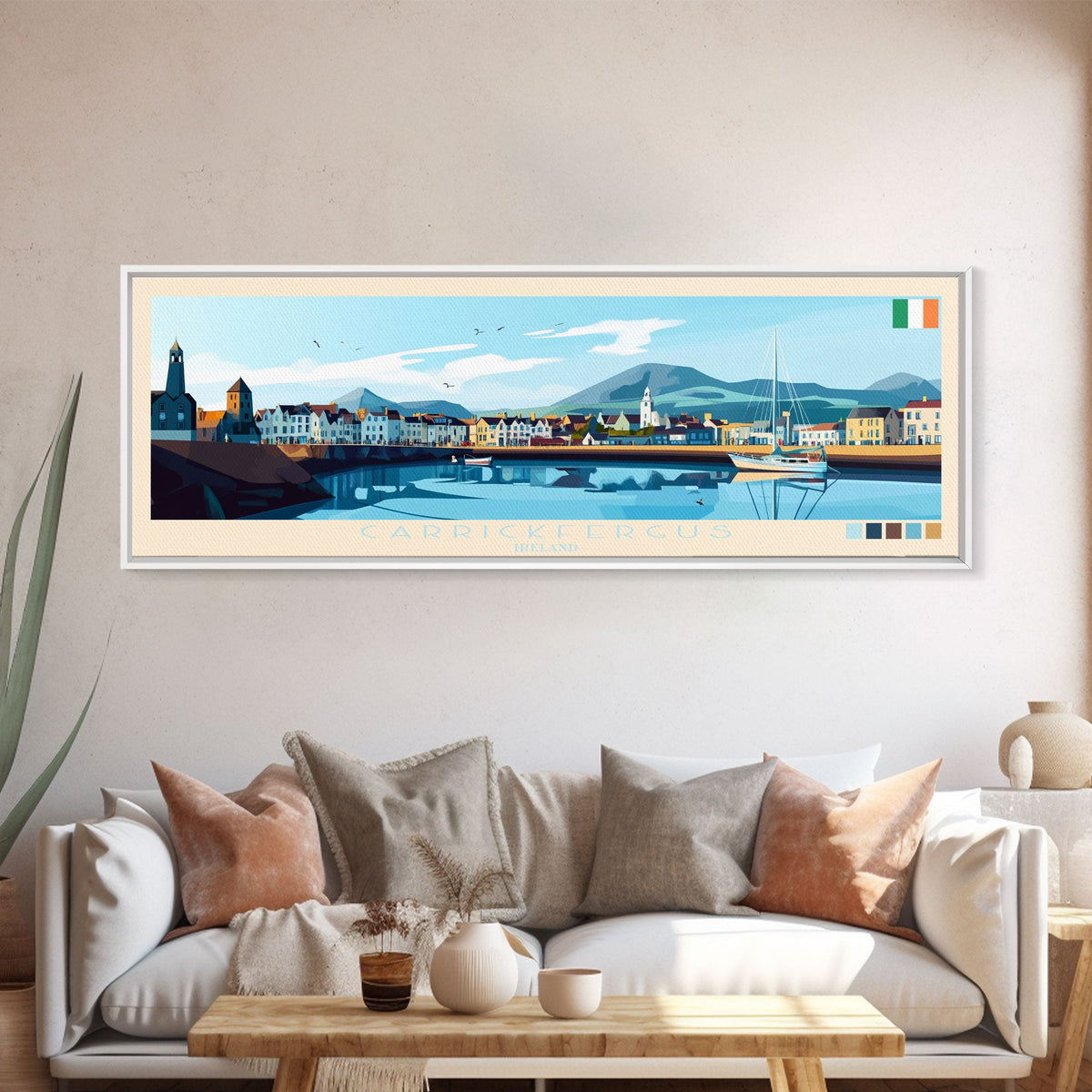 Carrickfergus, Ireland Panoramic Travel Poster Canvas Print, Carrickfergus, Ireland Painting, Ireland Art, Carrickfergus Panoramic Travel Art, Travel Painting