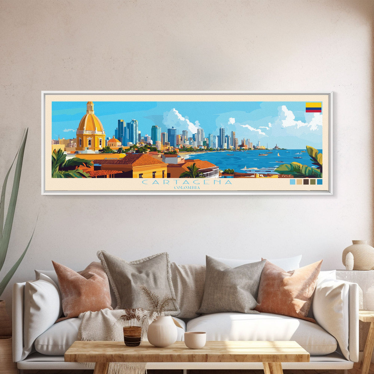 Cartagena, Colombia Panoramic Travel Poster Canvas Print, Cartagena, Colombia Painting, Colombia Art, Cartagena Travel Art, Guest Room Painting