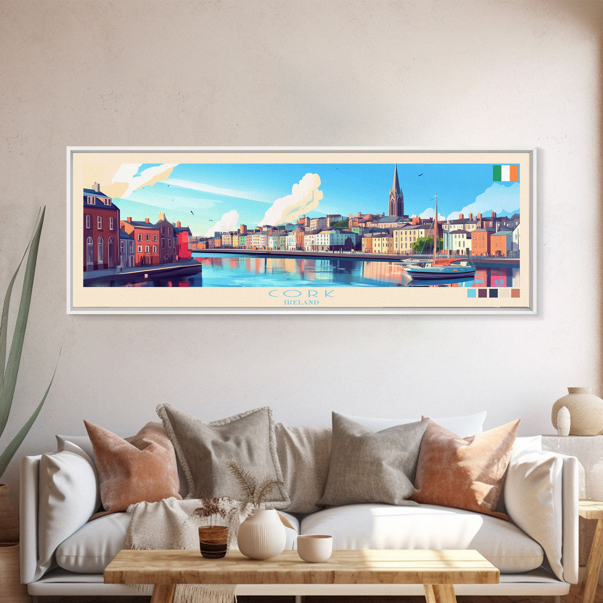 Cork, Ireland Panoramic Travel Poster Canvas Print, Cork, Ireland Painting, Ireland Art, Cork Travel Art, Living Room Painting