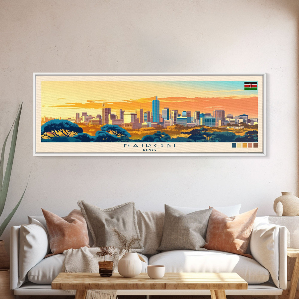 Nairobi, Kenya Panoramic Travel Poster Canvas Print, Nairobi, Kenya Painting, Kenya Art, Nairobi Travel Art, Living Room Painting