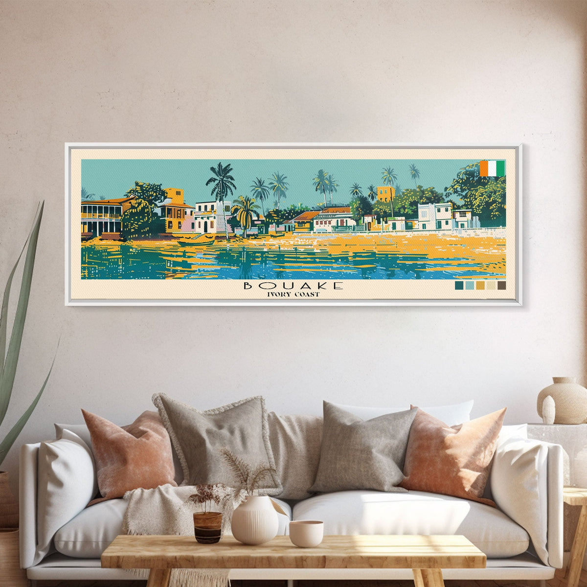 Bouake, Ivory Coast Panoramic Canvas Print, Bouake, Ivory Coast Painting, Ivory Coast Art, Bouake Travel Poster, Travel Art, Guest Room Painting