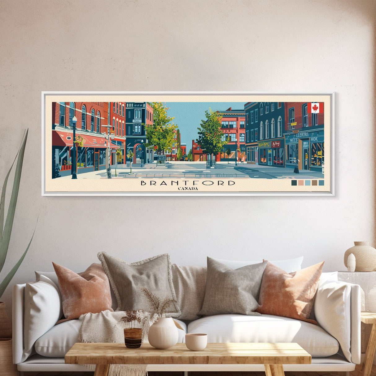 Brantford, Canada Panoramic Canvas Print, Brantford, Canada Painting, Canada Art, Brantford Travel Poster, Travel Art, Living Room Painting