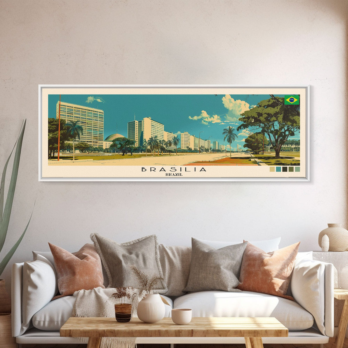 Brasilia, Brazil Panoramic Canvas Print, Brasilia, Brazil Painting, Brazil Art, Brasilia Travel Poster, Travel Art, Housewarming Gift