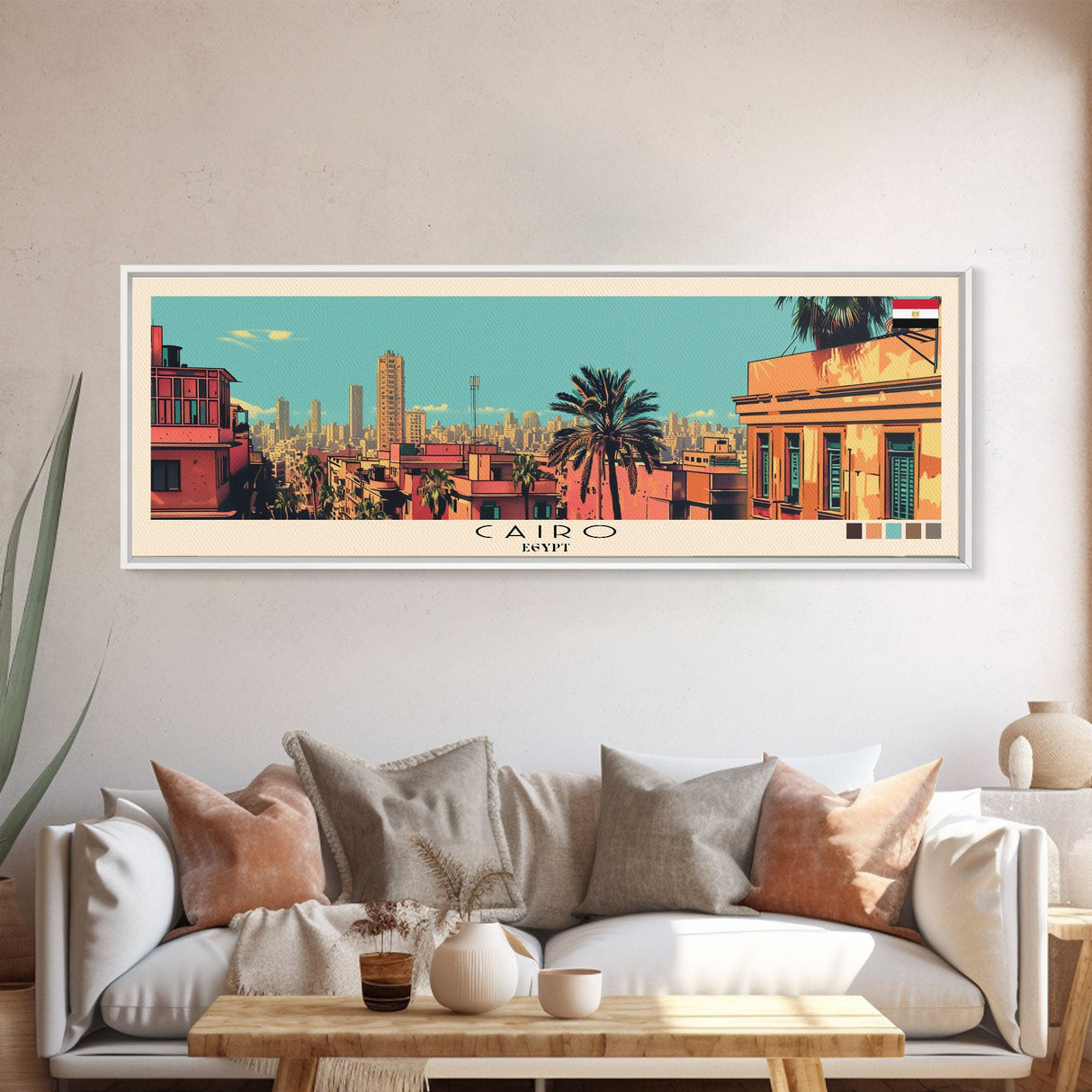 Cairo, Egypt Panoramic Canvas Print, Cairo, Egypt Painting, Egypt Art, Cairo Travel Poster, Travel Art, Housewarming Gift