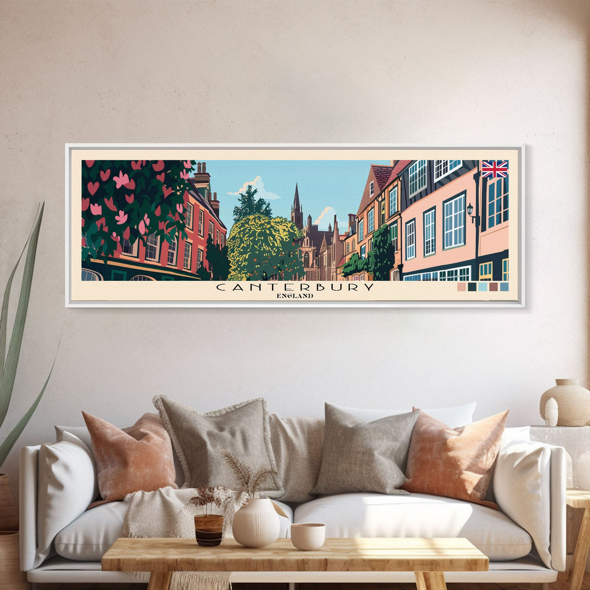 Canterbury, England Panoramic Canvas Print, Canterbury, England Painting, England Art, Canterbury Travel Poster, Travel Art, Vacation Gift