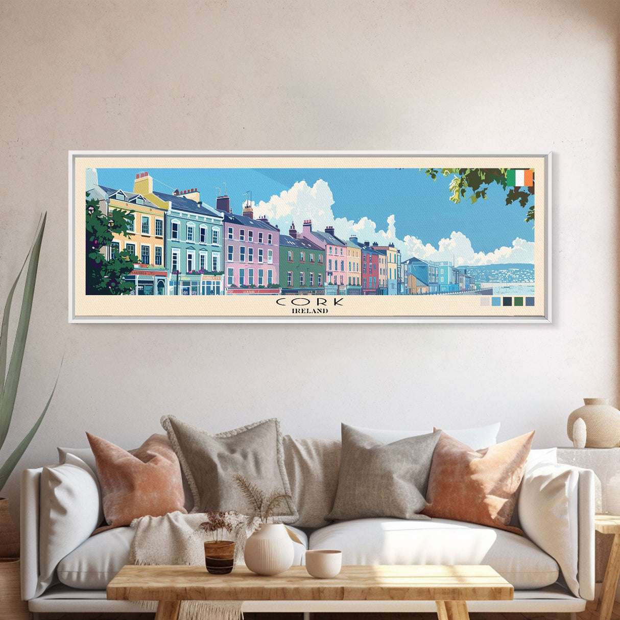 Cork, Ireland Panoramic Canvas Print, Cork, Ireland Painting, Ireland Art, Cork Travel Poster, Travel Art, Guest Room Painting
