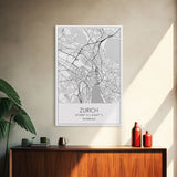 Zurich Street Map, Switzerland Map, Europe City Map Print, Minimalist Art, Wall Art, Canvas Print, Travel Art, Wall Hanging, Honeymoon Gift