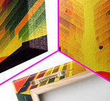 Unique art deco style abstract art, reflections of a sunset through stained glass, framed canvas print