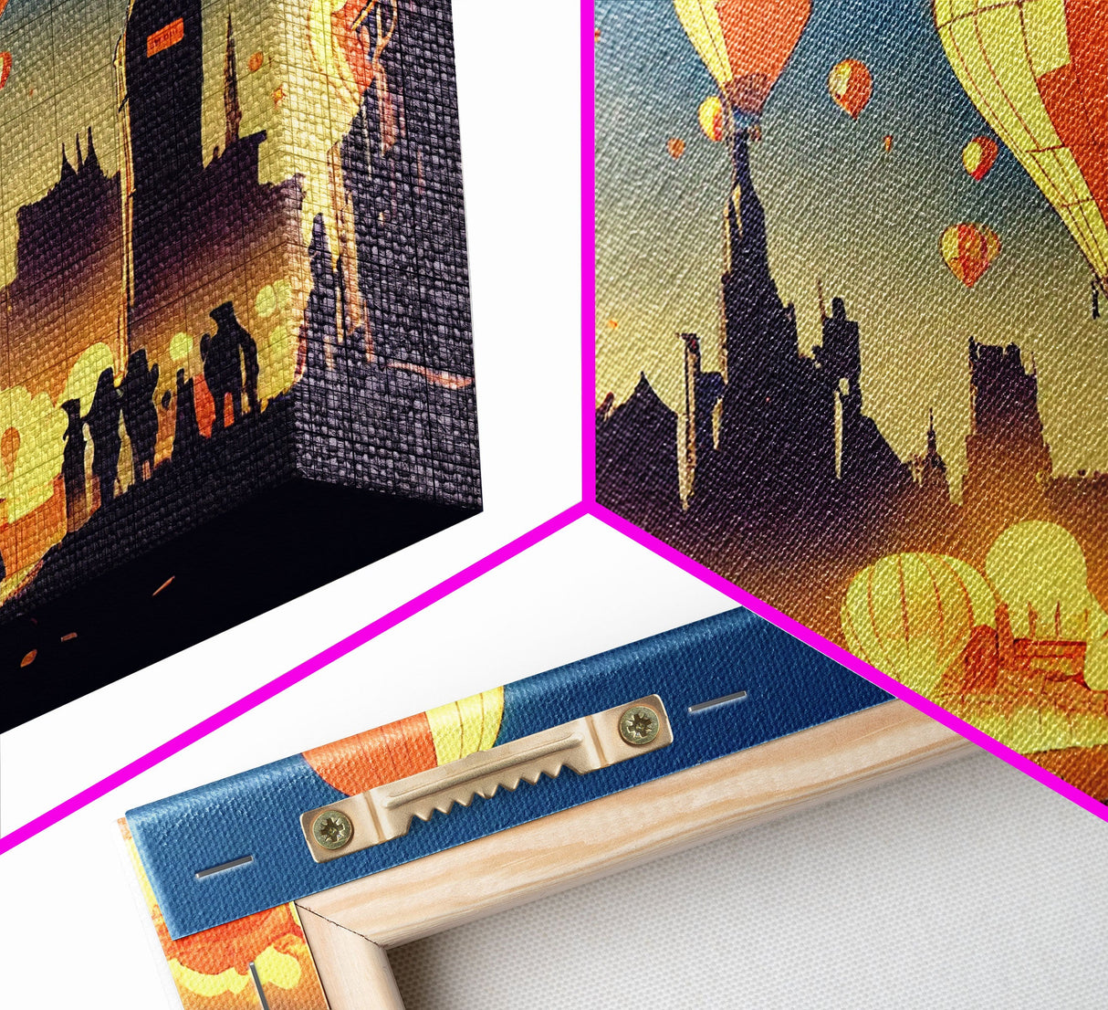 Flight of the balloons, hot air balloon armada, framed canvas print, ready to hang framed wall art