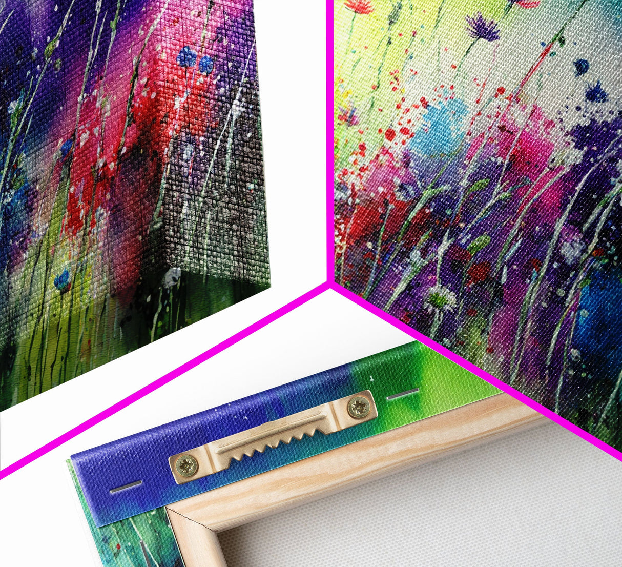Framed Canvas Print of Colorful Wild Flower Field - Gallery-Wrapped Artwork - Ready to Hang - High Quality Artwork - Panoramic Art