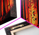 Forest Landscape Art, Forest Fire, Fall / Autumn Decor, Panoramic Wall Art, Framed Canvas Print, Orange and Yellow Fantasy Forest