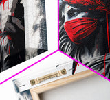Statue of liberty wearing a bloody Covid mask, Dystopian graffiti art, NYC, framed canvas print, pop art Statue of Liberty