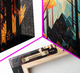 Forest fire seen through a kaleidoscope, framed canvas print, wall art