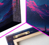 Vaporwave mountain landscape, pink and purple mountain art, framed canvas print