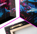 Graffiti art, lady justice, vaporwave cyberpunk justice is blind, fine art poster print