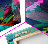 Vibrant Vaporwave Mountain Watercolor Wall Art Canvas Print - Colorful Nature Scene Artwork