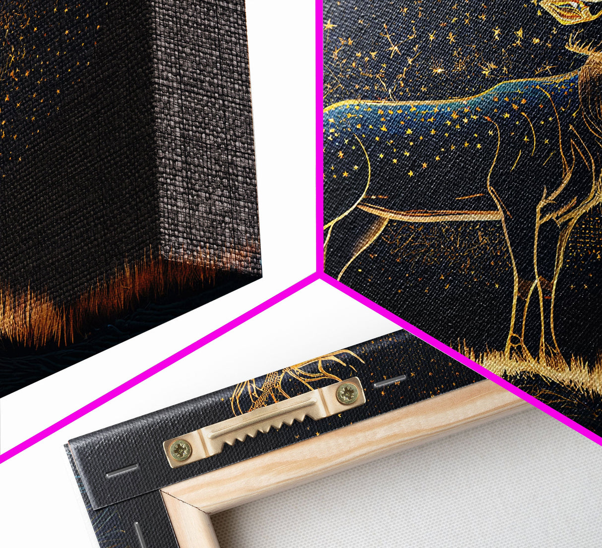 Deer made of stars, reflection stag, framed canvas print, unique wall art, starry night stag