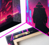 Cyberpunk City, Neon synthwave dystopian art, framed canvas print