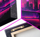Cyberpunk San Francisco, Futuristic city skyline art, framed canvas print,  Synthwave / vaporwave cityscape decor