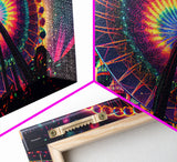 Colorful boardwalk art, neon lit night time ferris wheel, framed canvas print, framed wall art