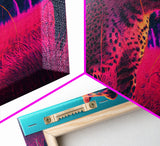 Cheetah on the hunt, vaporwave art, sunset hunter, framed canvas print, framed wall art