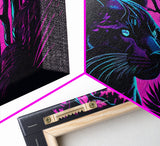 Vaporwave art,  framed canvas print, Jungle Panther synthwave portrait