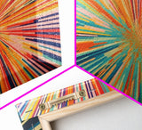 MCM Mid Century Modern Retro Canvas Print Mid Century Wall Art Large Wall Art Geometric Art in Teal Coral and Yellow "Light Speed Tunnel"