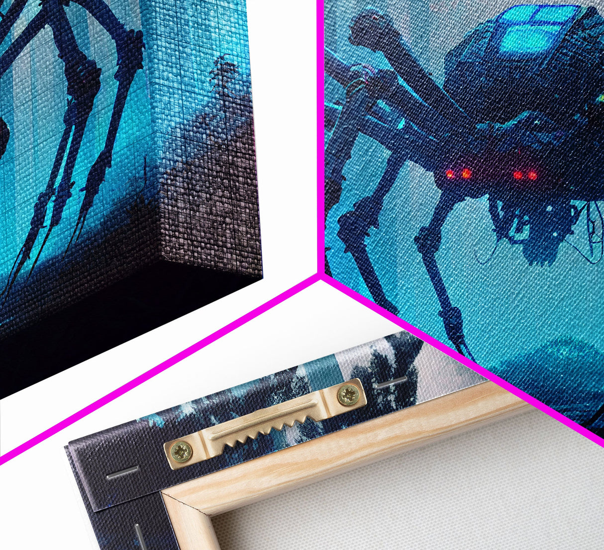 Cyborg Spider, Scifi Fantasy horror art, robot spider on the hunt, framed canvas print