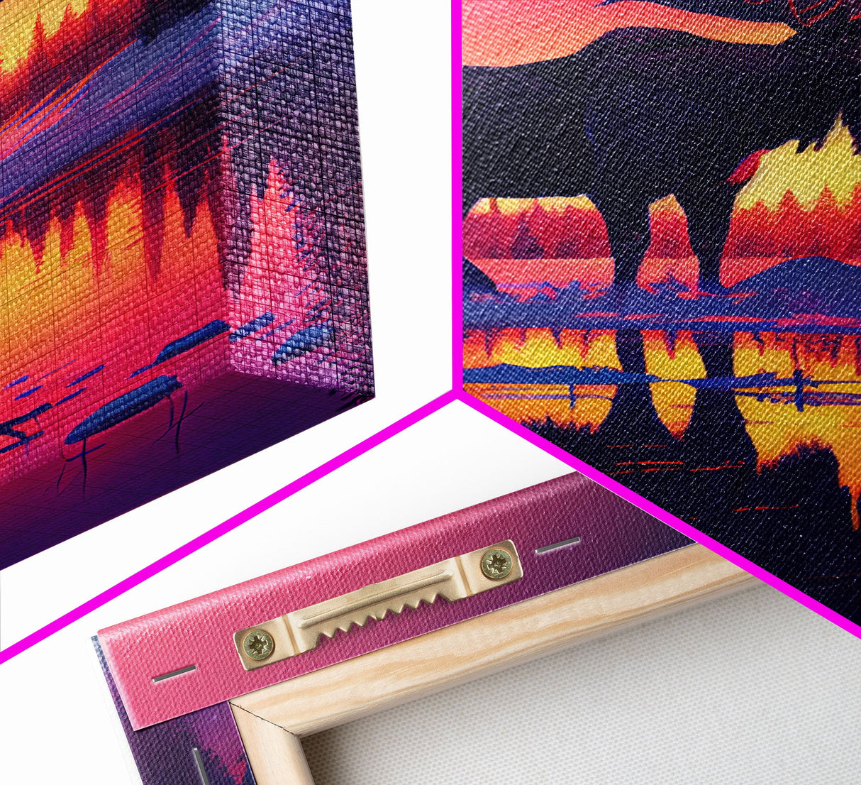 Moose of Canada, retrowave inspired Nature art, framed canvas print, cabin art, colorful farmhouse decor