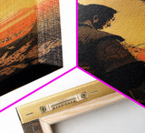 Watercolor of a Samurai observing a sunset, Framed Canvas Print, unique wall art