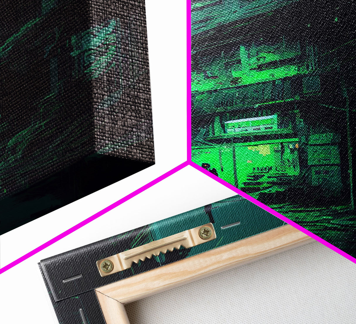 Cyberpunk Dystopian Emerald Green Town City Background Fine Art Print, Wall Decor, Wall Poster, Wall Art Print