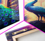 Turquoise peacock art, fantasy decor, framed canvas print