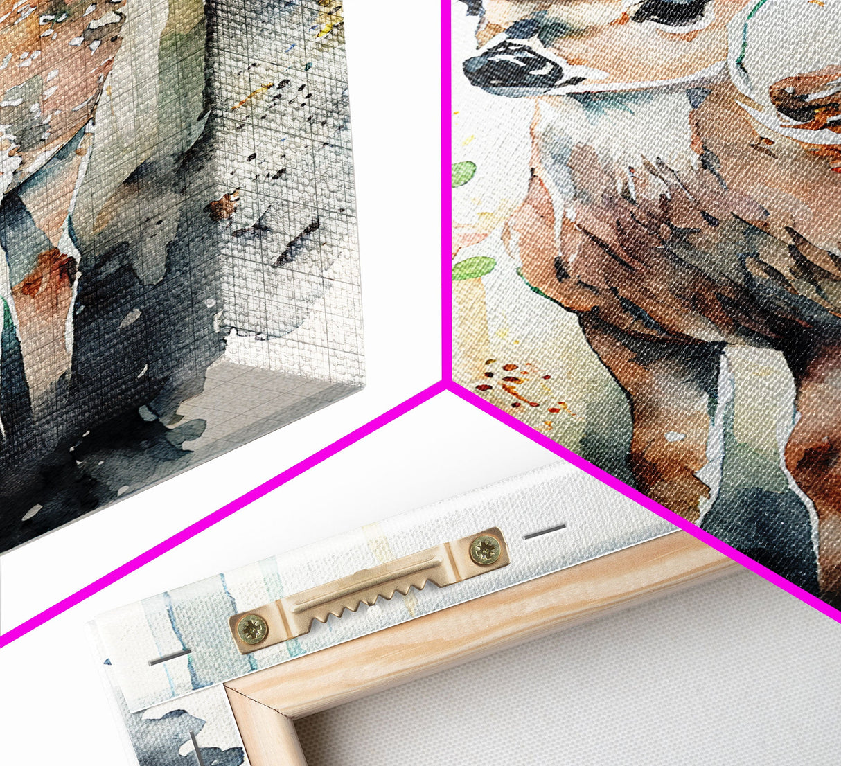 Watercolor portrait of a deer fawn, framed canvas print