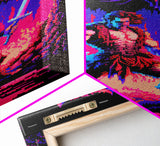 Tabletop RPG art, vaporwave neon aesthetic, Barbarian art, framed canvas print