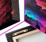 Contemplating the Universe, retro style space art, framed canvas print, synthwave space decor