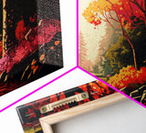 Pop Art Style Fall Forest Landscape, Framed Canvas Print, Unique living room wall art, above sofa art, Color Pop forest art