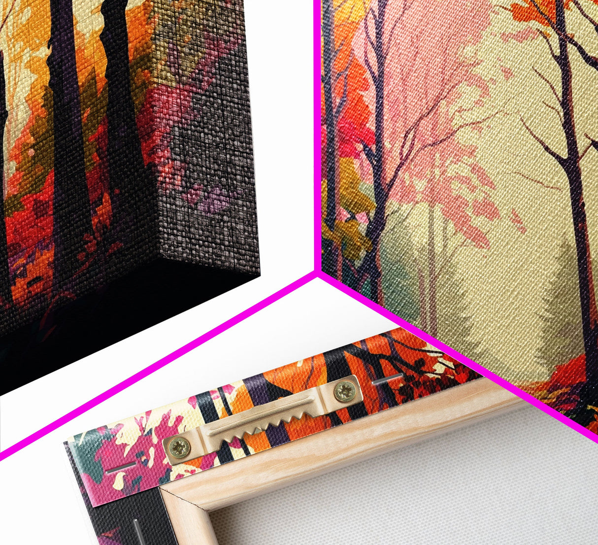 Pop Art Style Fall Forest Landscape, Framed Canvas Print, Unique living room wall art, above sofa art, Color Pop forest art