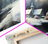 Snow Covered Landscape Art | Church Art | Framed Canvas Print | Snowy Winter Scene | Boho Minimalist Modern Art