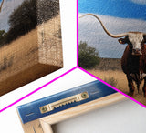 Longhorn cow canvas print, Texas longhorn art, Longhorn canvas print, Farmhouse decor, Rustic wall art, Longhorn wall decor