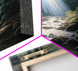 Colorful Watercolor Art, Framed Canvas Print, unique wall art, framed wall art, Landscape watercolor, Beams of Sunlight piercing the canopy