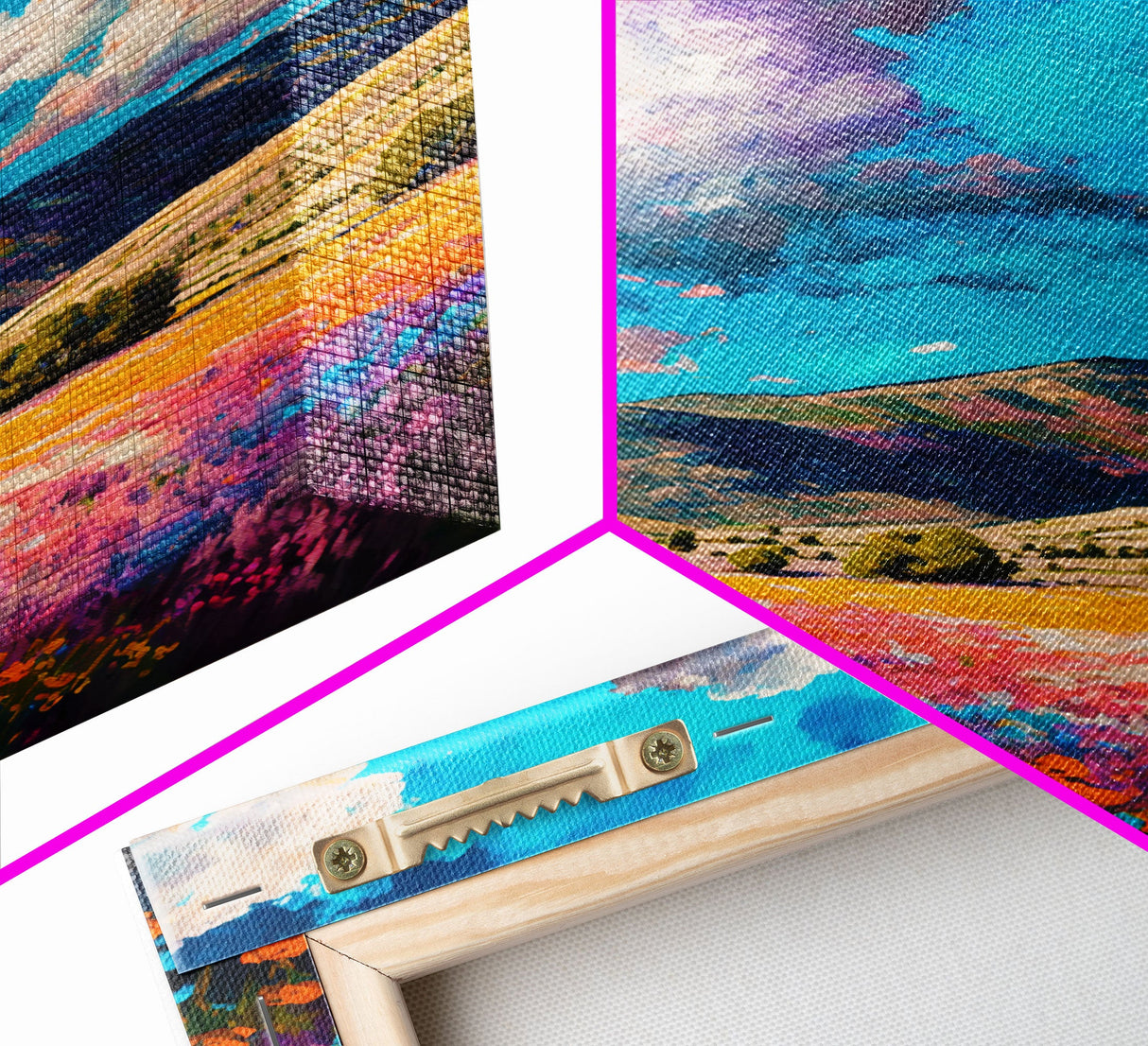 Watercolor Cloudy Day, Fields of Flowers, Framed Canvas Print, Colorful Wall Art, Minimalist Boho Style Wall Art