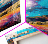 Watercolor Cloudy Day, Fields of Flowers, Framed Canvas Print, Colorful Wall Art, Minimalist Boho Style Wall Art