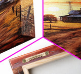 Sunset Over Kansas Farmhouse, Framed Canvas Print or Poster