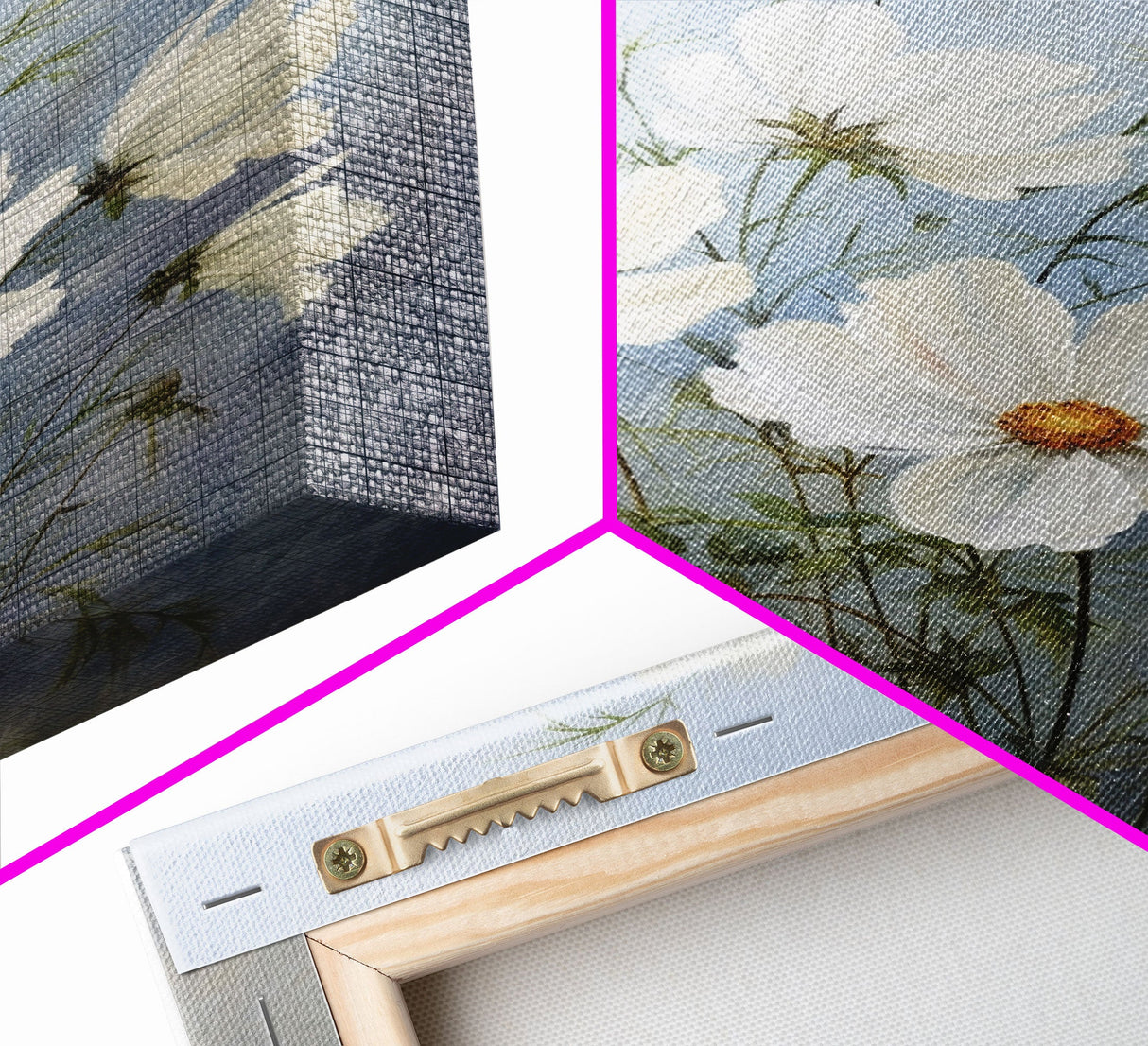 Cosmos Art Print - Framed Canvas Art - Oil Painting Poster Print  - White Flowers Still Life - Small Flower Bouquet Oil Painting Wall Art